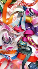 A delightful array of colorful ribbons in different textures and designs, ideal for creative projects, gift wrapping, and embellishments