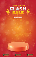 limited flash sale discount portait template banner with blank space 3d podium for social media post product sale with abstract gradient red background design10