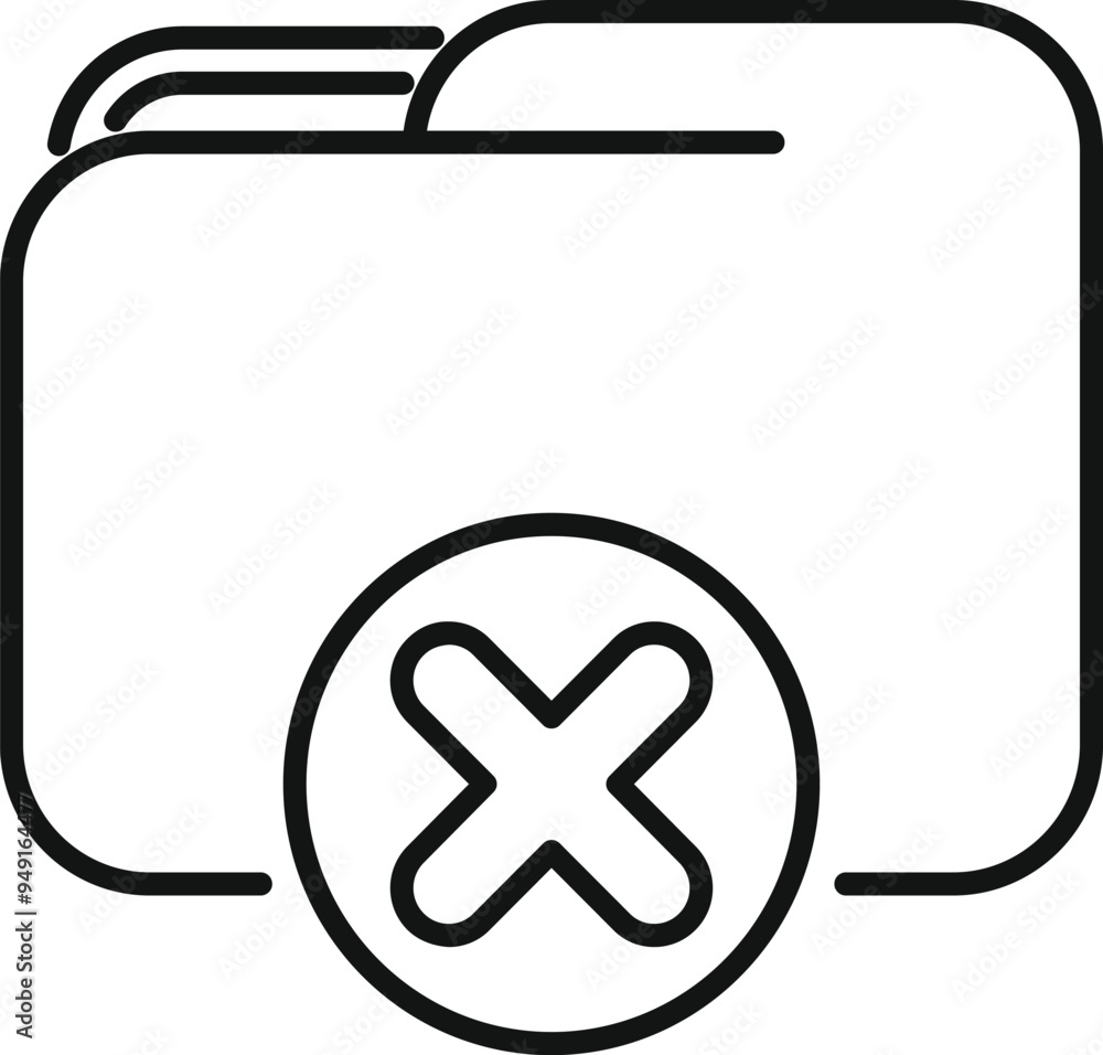 Poster outline icon representing a folder with a cross symbol, indicating a delete or remove action