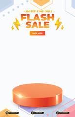 limited flash sale discount portait template banner with blank space 3d podium for social media post product sale with abstract gradient white background design70