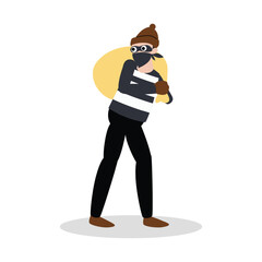 pose of thief carrying stolen goods flat illustration
