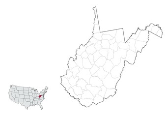 Counties Map of West Virginia State, USA