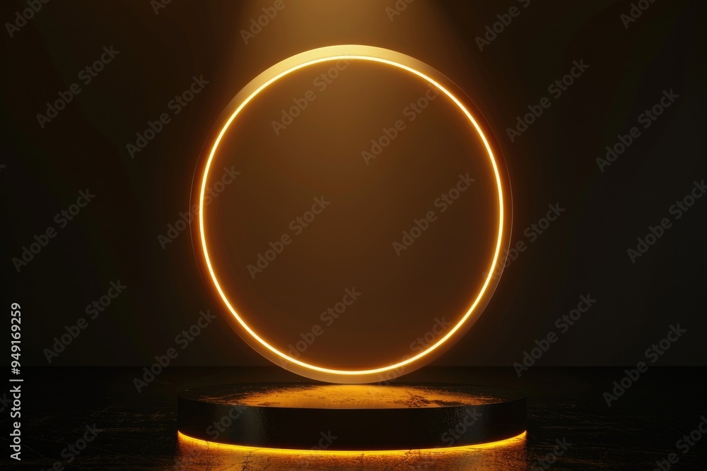 Poster A bright circular light shining in a darkened space, ideal for use in illustrations of introspection or contemplation