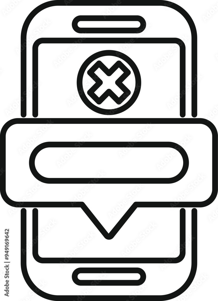 Poster line art vector icon of an error message on a mobile phone screen, symbolizing a problem or notifica