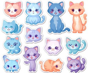 Obraz premium set icon of cute cat character poses scene in pastel colors, white background, vector art illustration 