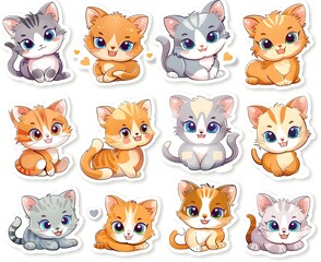 Obraz premium set icon of cute cat character poses scene in pastel colors, white background, vector art illustration 