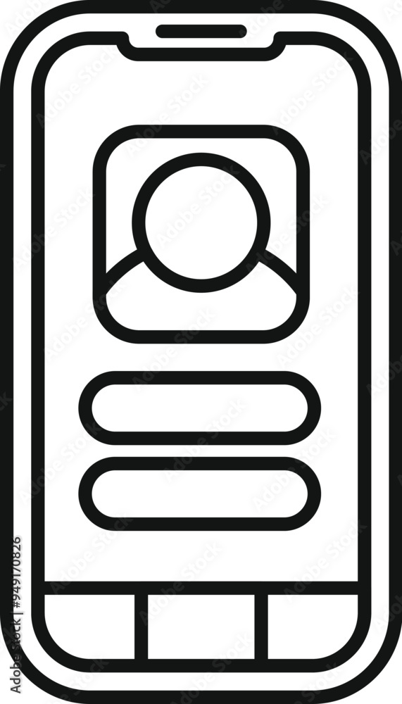 Poster simple vector showing a smartphone displaying a user profile with their avatar picture and menu opti