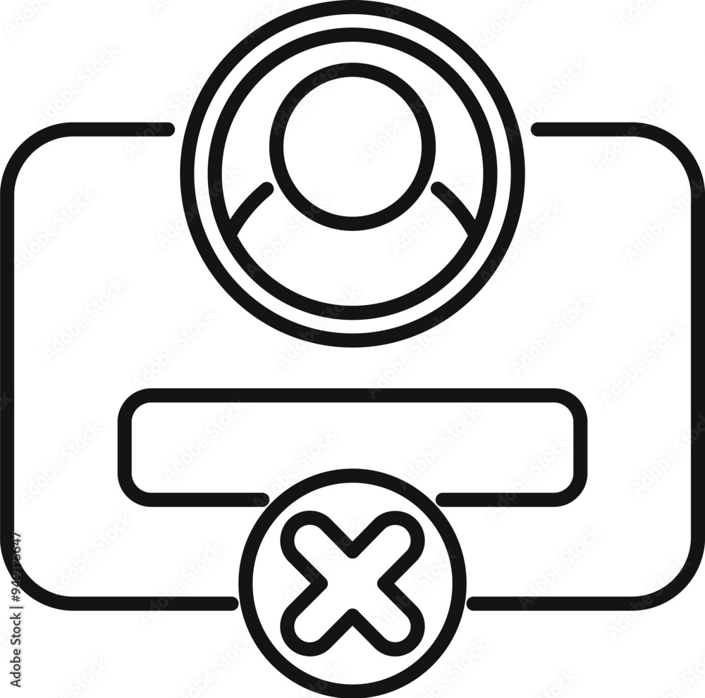 Poster simple vector showing a user account being deleted from a server with a cross mark over it