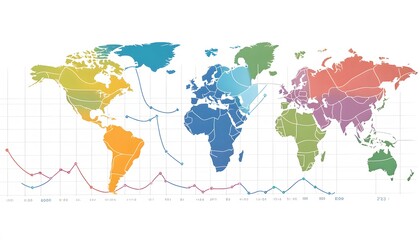 World Map with Gradient Colors, Lines, and Data Points