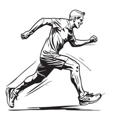 Elegant Black and White Running Figure Vector Design Against a White Background