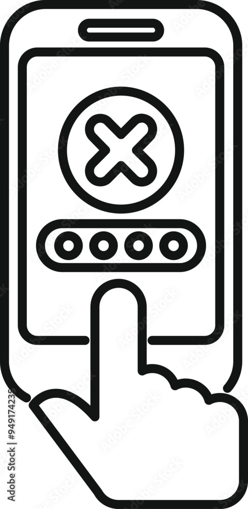 Aufkleber user entering wrong password on smartphone showing error message