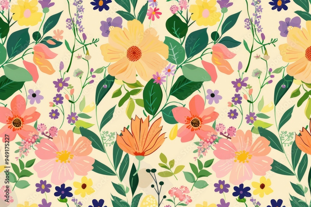 Poster a delicate floral pattern with leaves on a white surface, ideal for design and decoration projects