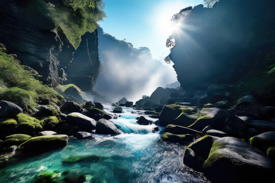 River flow on rocks.