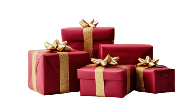 Gift Christmas red boxes isolated on white background