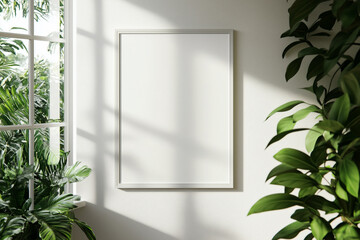 White mock up poster frame on the wall