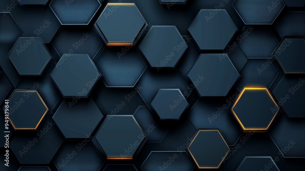 Poster abstract dark hexagon pattern with glowing edges