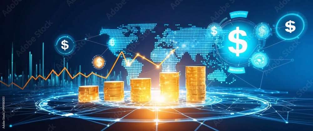 Poster 3d digital illustration of a blue globe with interconnected lines representing global business netwo