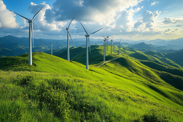 A clean energy expo showcasing innovative technologies in wind, solar, and hydro power.