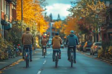 Obraz premium A city with extensive bike-sharing programs, green public transportation, and pedestrian-friendly zones.