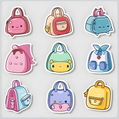 set icon of cute cartoon Handbag in pastel colors, white background, vector art illustration stickers