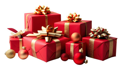 Fototapeta premium Gift Christmas red boxes isolated on white background