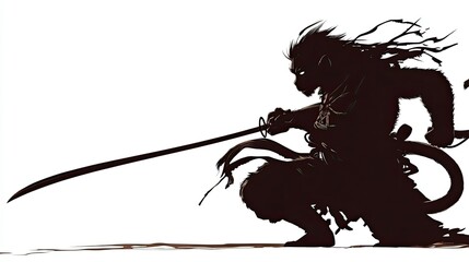 Silhouette of a Warrior Monkey Holding a Sword