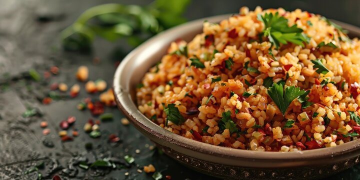 Herbed bulgur pilaf from the Van region of Turkey A flavorful blend of Keledos and Ciris herbs Known in Turkish as Otlu bulgur pilavi