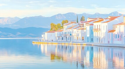 Obraz premium A lively coastal town with colorful buildings, lively markets, and a sparkling ocean view