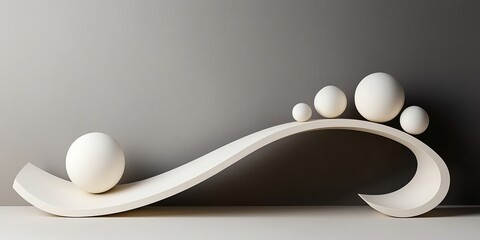 Elegant White Abstract Sculpture with Dynamic Curves and Spheres