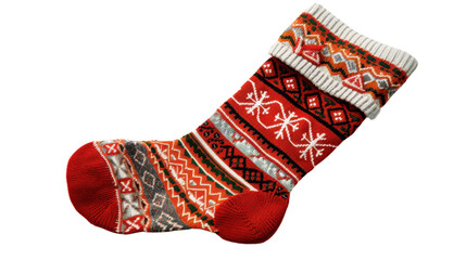 Christmas stocking sock with festive patterns isolated on white background 