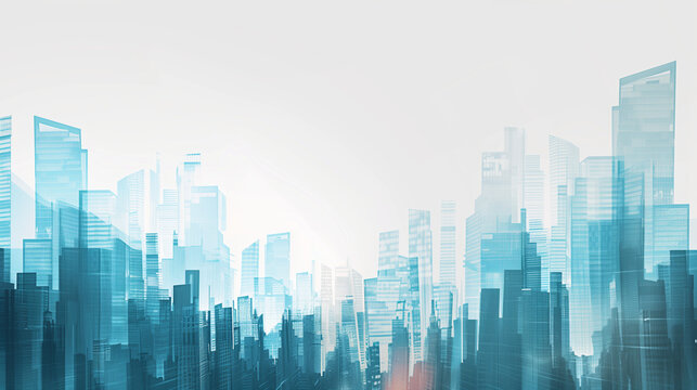 Modern Business Aesthetic, Cityscape Double Exposure Background with Abstract Touch.
