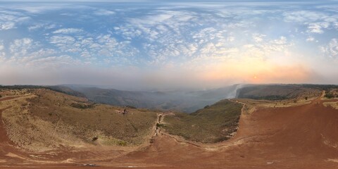 360 aerial photo taken with drone of Mirante Geodésico in Chapada dos Guimarães, Mato Grosso, Brazil