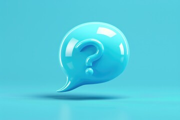 A bright blue sphere with a white question mark symbol