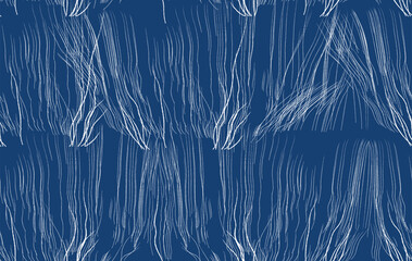 seamless abstract japanese style fabric pattern, white brush line on indigo textile design or wrapping paper