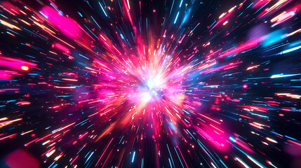 Vibrant Red and Blue Neon Light Explosion in Dynamic Motion