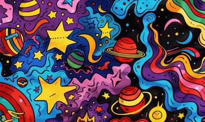 Colorful Doodle Space Illustration