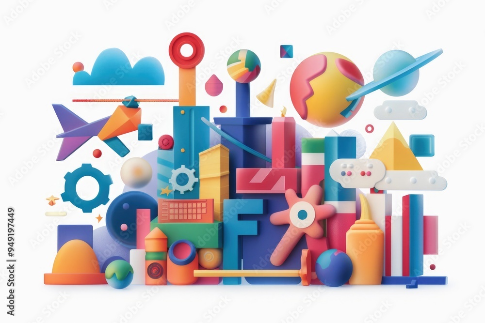 Aufkleber a collection of colorful objects against a clean white backdrop, suitable for use in infographics, p