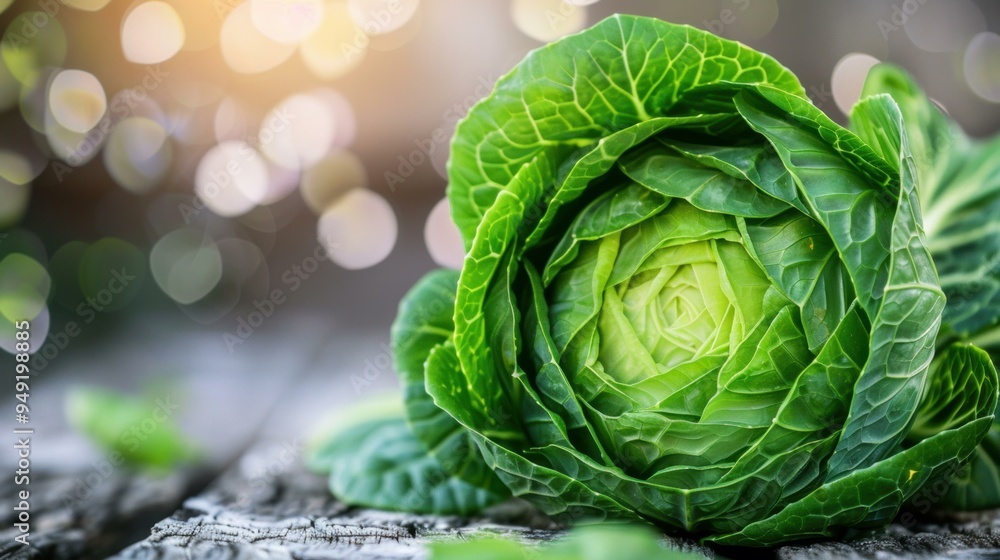 Poster Fresh green cabbage head. AI.