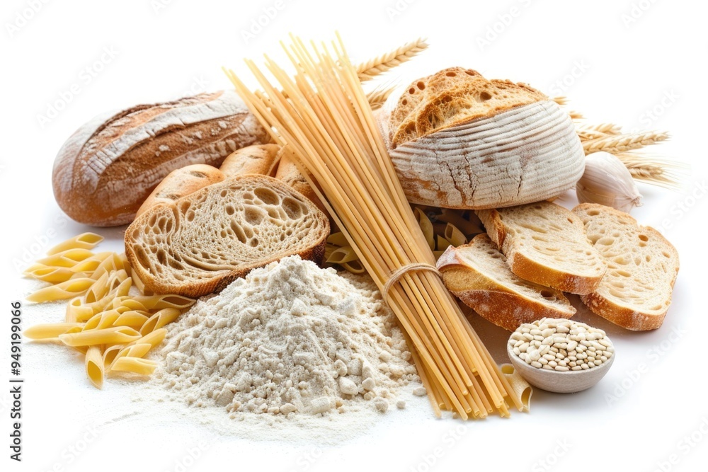 Poster Various types of bread and pasta on display