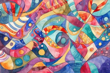 Fototapeta premium A vibrant and imaginative watercolor painting featuring an abstract design with swirling shapes and colors