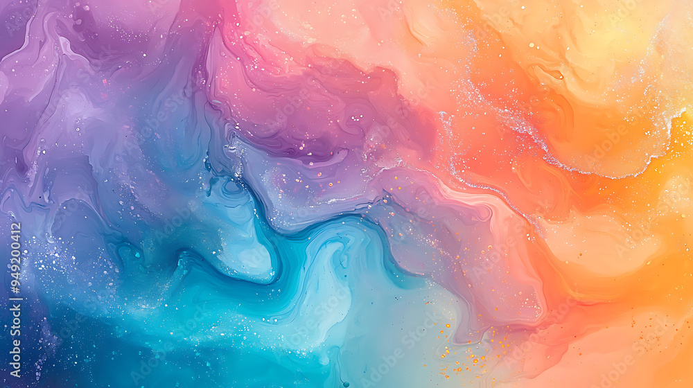 Wall mural fluid watercolor swirls in dynamic color flow