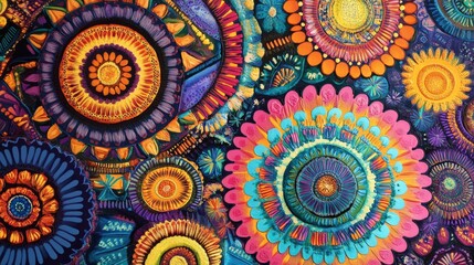 Obraz premium A vibrant mandala design featuring intricate circular patterns and bright colors.
