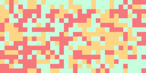 Background abstract geometric pattern with a pixelated design in pink, yellow, and mint green colors. Ideal for backgrounds, website design, or branding elements.