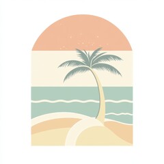 Obraz premium A minimalist beach logo with a palm tree and soothing colors.