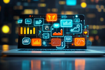 Obraz premium Data Analytics & Business Intelligence on Laptop Screen