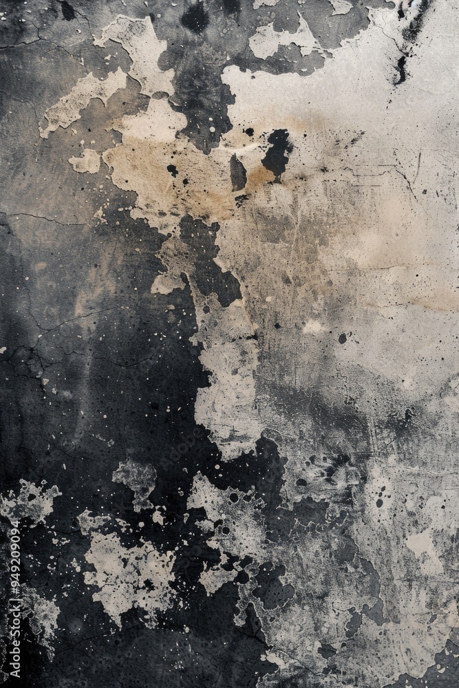 Poster a black and white photo of a worn out wall with peeling paint, suitable for use in design projects o