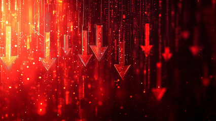 Red Arrows Down - red, arrows, down, abstract, background, light, glow, digital, dark, sparkles, bright, pattern, texture, graphic, motion, design, concept