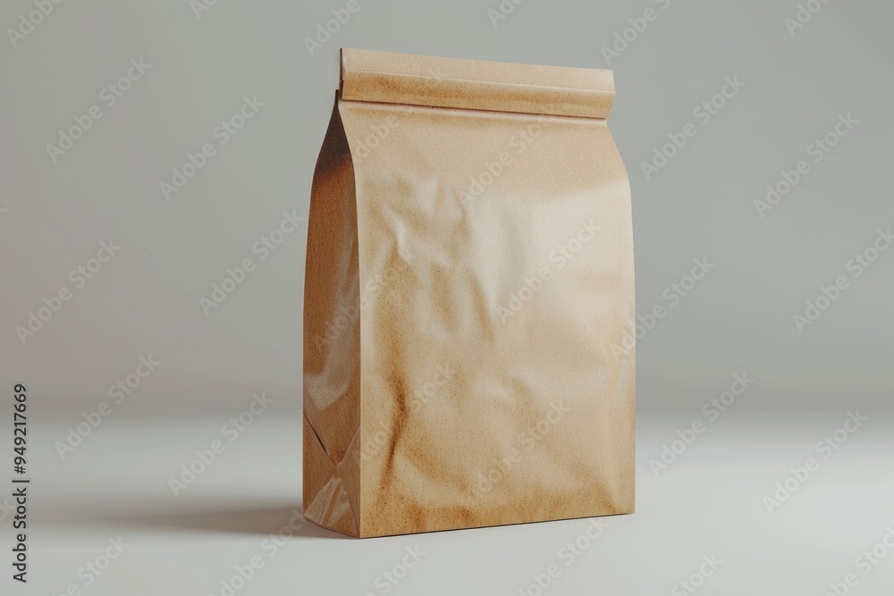Poster a single brown paper bag sits on a table, empty and simple