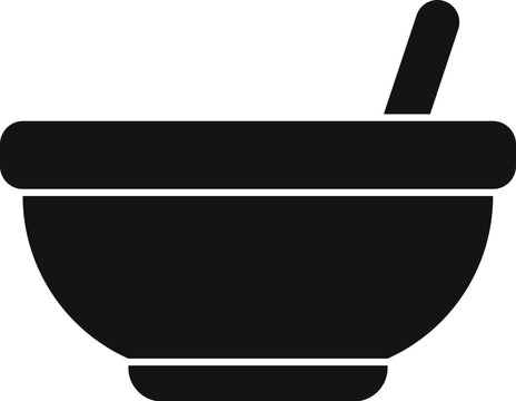 recommend clip art: Black silhouette of a mortar and pestle, tools used for grinding and mixing ingredients in cooking and pharmacy
