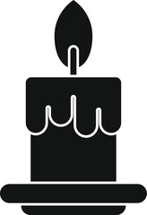 Black silhouette of a burning candle with melted wax, standing on a candlestick holder